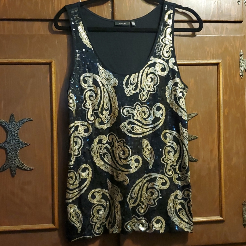 BNWOT APT 9 black & gold sequin tank top sz XL
